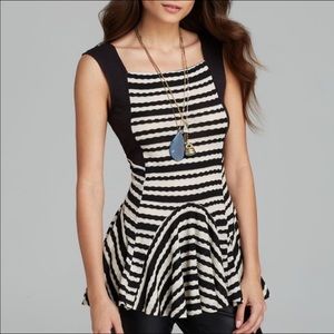 Free People Black Sedgwick Striped Peplum Top